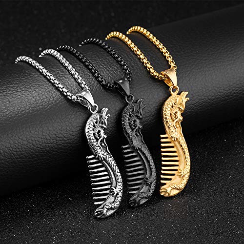 NUYI Collar de Acero de Titanio para Hombres La Cadena Colgante del Peine del dragón y el fénix no se desvanece Accesorios de joyería Diarios,Oro