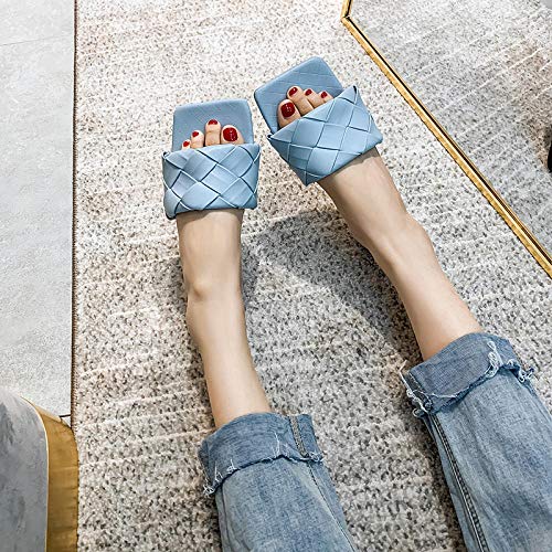 Nwarmsouth Verano Zapatillas de Baño Antideslizantes,Pantuflas Tejidas con Punta Cuadrada, Chanclas para Usar afuera en Verano-Negro_42,Mujeres Zapatos de Piscina Chanclas