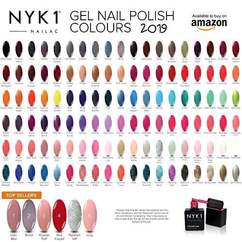 NYK1 Gel Esmalte Permanente Uñas | Esmalte de Uñas de Color en Gel para Secador de Lámpara Led o UV - Manicura Profesional y Brillo | Perfecto como Top Coat, Base y Nail Art Semipermanente Shellac