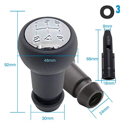 O³ Pomo Palanca de Cambios Universal Con Cono - 5 Velocidades - Palanca de Cambios Coche Con Adaptador - 106,205,206,306,406,107,207,307,407,807,301,308,2008,3008,5008,605,807, Saxo,C2, C3, C4