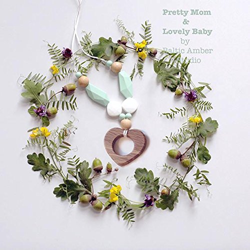 'Oak Heart' Collar de Dentición, Mordedor, Designer Teething Necklace & Gift Box; Oak Heart with Silicone & Natural Wood Beads Jewellery
