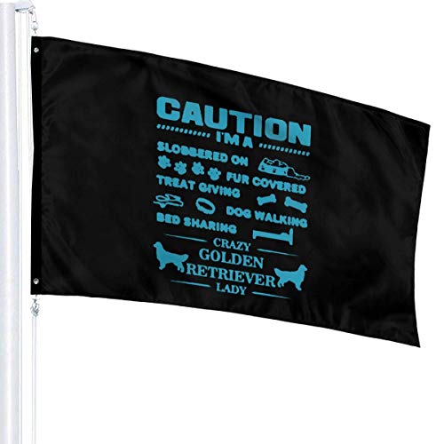 Oaqueen Banderas 3x5 Feet Crazy Golden Retriever Lady - Vivid Color and UV Fade Resistant - Bandera del jardín