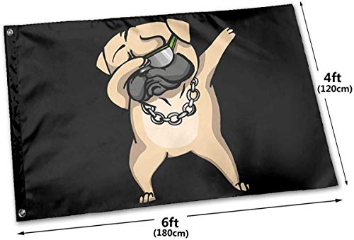 Oaqueen Banderas, Funny Dabbing Pug Dog Garden Flag 4x6 FT Banner with Brass Grommets Fly Breeze House Indoor Outdoor Home Boat Yacht Car Decorations,Single-Sided Black