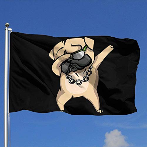 Oaqueen Banderas, Funny Dabbing Pug Dog Garden Flag 4x6 FT Banner with Brass Grommets Fly Breeze House Indoor Outdoor Home Boat Yacht Car Decorations,Single-Sided Black