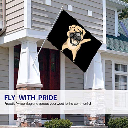 Oaqueen Banderas, Funny Dabbing Pug Dog Garden Flag 4x6 FT Banner with Brass Grommets Fly Breeze House Indoor Outdoor Home Boat Yacht Car Decorations,Single-Sided Black