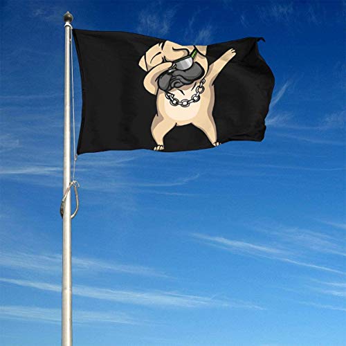 Oaqueen Banderas, Funny Dabbing Pug Dog Garden Flag 4x6 FT Banner with Brass Grommets Fly Breeze House Indoor Outdoor Home Boat Yacht Car Decorations,Single-Sided Black
