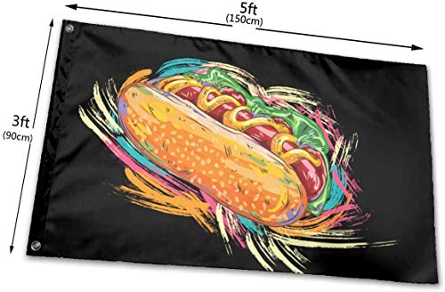 Oaqueen Banderas, Painting Hot Dog Home Garden Yard Flags 3 X 5 Feet Pennants Indoor Outdoor Fall Flags Wall Banners Decoration