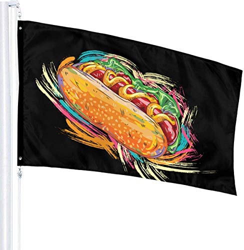 Oaqueen Banderas, Painting Hot Dog Home Garden Yard Flags 3 X 5 Feet Pennants Indoor Outdoor Fall Flags Wall Banners Decoration