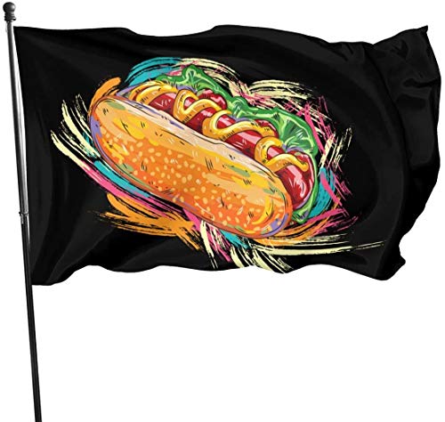 Oaqueen Banderas, Painting Hot Dog Home Garden Yard Flags 3 X 5 Feet Pennants Indoor Outdoor Fall Flags Wall Banners Decoration
