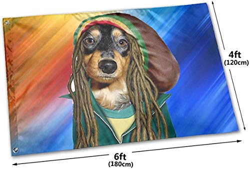 Oaqueen Banderas, Rock Reggae Funny Dog Garden Flag 4x6 FT Banner with Brass Grommets Fly Breeze House Indoor Outdoor Home Boat Yacht Car Decorations,Single-Sided Black