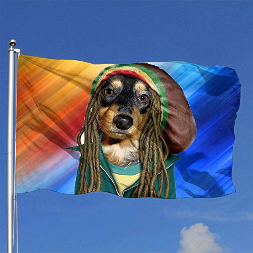 Oaqueen Banderas, Rock Reggae Funny Dog Garden Flag 4x6 FT Banner with Brass Grommets Fly Breeze House Indoor Outdoor Home Boat Yacht Car Decorations,Single-Sided Black