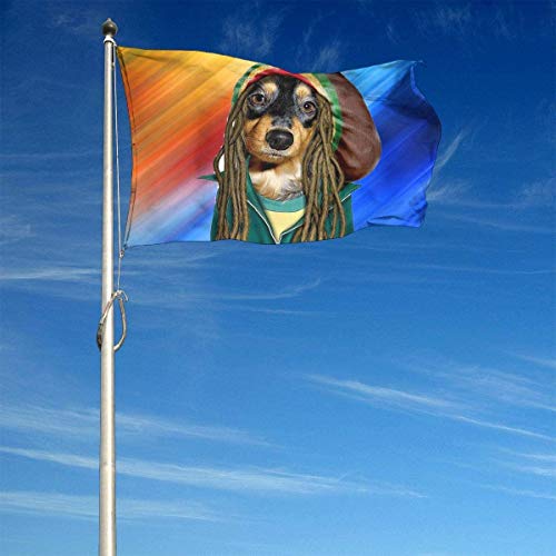 Oaqueen Banderas, Rock Reggae Funny Dog Garden Flag 4x6 FT Banner with Brass Grommets Fly Breeze House Indoor Outdoor Home Boat Yacht Car Decorations,Single-Sided Black