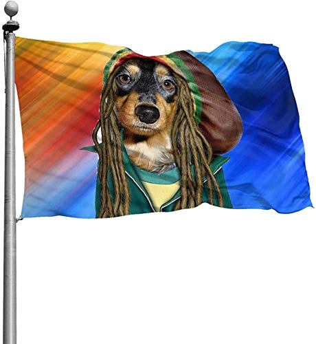Oaqueen Banderas, Rock Reggae Funny Dog Garden Flag 4x6 FT Banner with Brass Grommets Fly Breeze House Indoor Outdoor Home Boat Yacht Car Decorations,Single-Sided Black