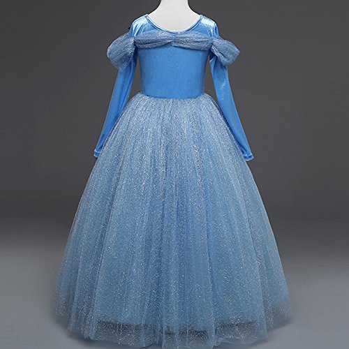 OBEEII Cenicienta Disfraz Cinderella Carnaval Traje de Princesa Cuentos Infantiles para Halloween Navidad Fiesta Ceremonia Aniversario Cosplay Costume para Niñas Chicas 5-6 Años