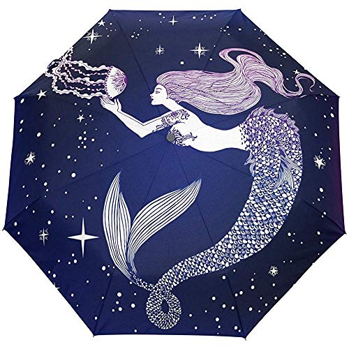 Ocean Sea Mermaid Jellyfish Stars Auto Abrir Cerrar Paraguas Anti UV Plegable Compacto Automático Umbrella