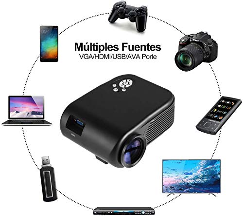 ODLICNO Mini Proyector Portátil , Multimedia Proyector de Cine en casa, proyector Compatible con Full HD 1080P HDMI, VGA, Dual USB, AV, TF Computadora Portátil, Teléfono Inteligente (Negro)