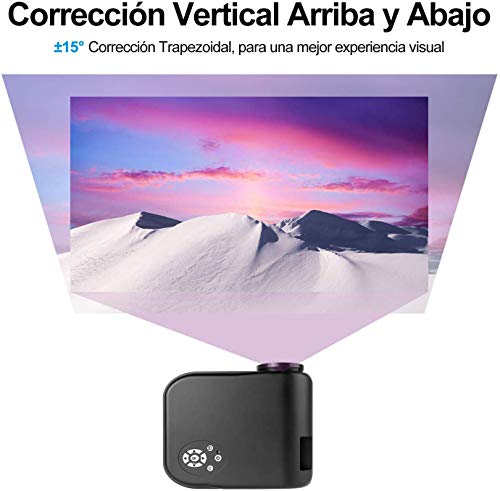 ODLICNO Mini Proyector Portátil , Multimedia Proyector de Cine en casa, proyector Compatible con Full HD 1080P HDMI, VGA, Dual USB, AV, TF Computadora Portátil, Teléfono Inteligente (Negro)