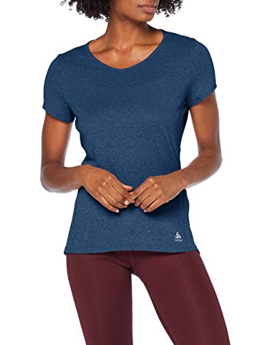 Odlo Shirt S/S V-Neck Lou Linencool Camiseta, Mujer, Blue Wing Teal Melange, S