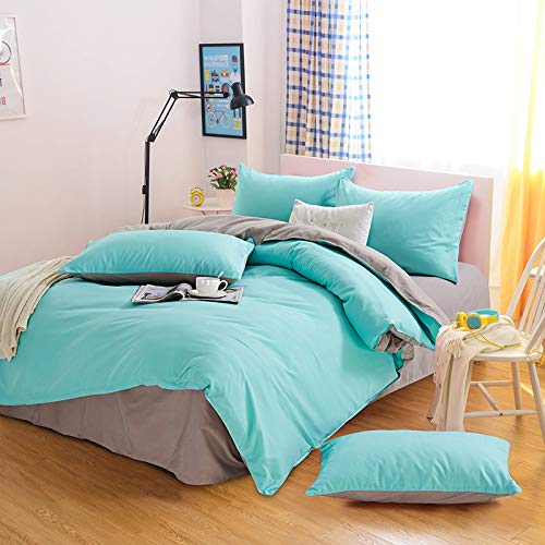 Odot Juego de Ropa de Cama con Funda de Edredón Nórdico de 4 Piezas, Color Sólido Anti-ácaro Defensa Alérgico Cremallera, Microfibra Funda de Almohada, Sábana (150 * 200cm,Lago Verde)