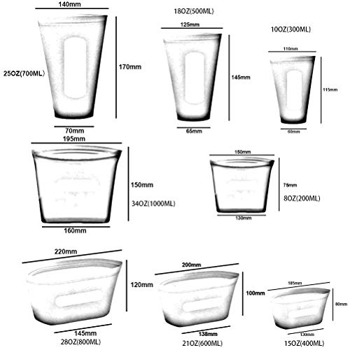 Odziezet Bolsas de Silicona Reutilizables para Alimentos con Cierre, Contenedor de Almacenamiento para Frutas Verduras Microondas Refrigerador Almuerzo Viaje Aptas para el Lavavajillas