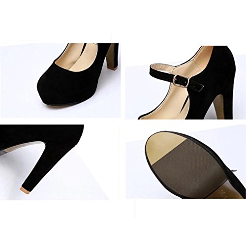 ¡Oferta de liquidación de Covermason! Zapatos de tacón cuadrado de moda para mujer Zapatos de tacón alto bajo flock(35 EU, Negro)