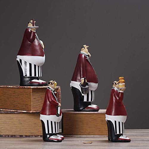 OFJM Estatuas para jardín Chef Creativo Personaje Retro Chef condimento Olla Resina artesanía artesanía decoración del hogar-Rojo