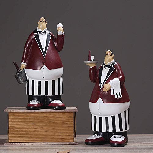 OFJM Estatuas para jardín Chef Creativo Personaje Retro Chef condimento Olla Resina artesanía artesanía decoración del hogar-Rojo
