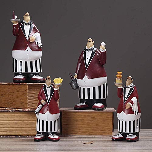 OFJM Estatuas para jardín Chef Creativo Personaje Retro Chef condimento Olla Resina artesanía artesanía decoración del hogar-Rojo