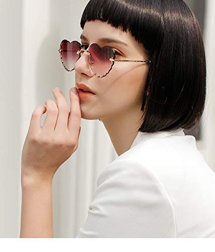 OGOBVCK Corazon en forma de gafas de sol de Moda Mujer Chica colorida degradado gafas lentes sin montura (Red)