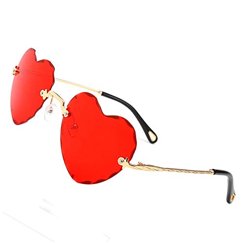 OGOBVCK Corazon en forma de gafas de sol de Moda Mujer Chica colorida degradado gafas lentes sin montura (Red)