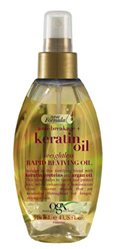 OGX Aceite de Queratina,Weightless Rapid Reviving Oil, aceite ligero, revitalización inmediata - 118 ml
