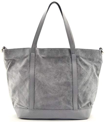 OH MY BAG, Bolso modelo IRUPU-en auténtica piel nobuck-llevar, hombro y mano y bandolera, fabricado en Italia, para mujer, grande, elegante, gris claro, talla única
