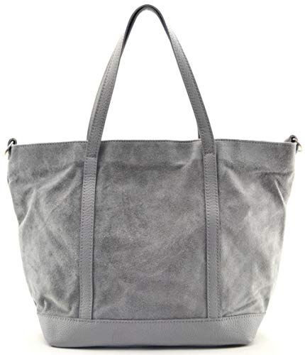 OH MY BAG, Bolso modelo IRUPU-en auténtica piel nobuck-llevar, hombro y mano y bandolera, fabricado en Italia, para mujer, grande, elegante, gris claro, talla única