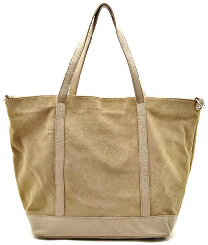 OH MY BAG, Bolso modelo IRUPU-en auténtica piel nobuck-llevar, hombro y mano y bandolera, fabricado en Italia, para mujer, grande, elegante, talla única