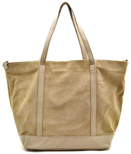 OH MY BAG, Bolso modelo IRUPU-en auténtica piel nobuck-llevar, hombro y mano y bandolera, fabricado en Italia, para mujer, grande, elegante, talla única