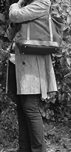 OH MY BAG, Bolso modelo IRUPU-en auténtico cuero nobuck-llevar, hombro y mano y bandolera, fabricado en Italia, para mujer, grande, elegante, negro, talla única
