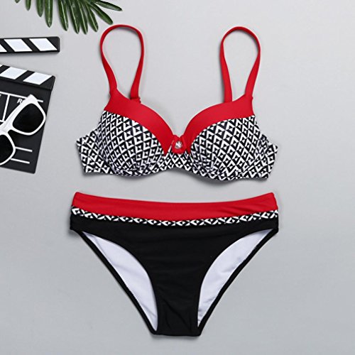 OHQ Traje De BañO para Mujeres Traje De BañO De Bikini con Estampado De Mujer Sujetador Acolchado para Mujer Bikini Set Traje De BañO Moda De Verano (XL, Rojo)