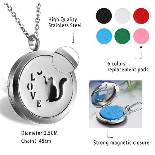 OIDEA Collar de Aromaterapia con Difusor de Aceite Esencial Colgante de Perfume Vintage Retro Original de Acero Inoxidable Regalo para Mujer, Amor, 6 Almohadillas Lavables