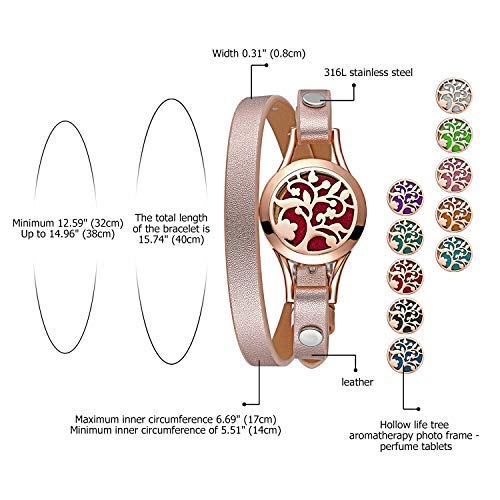 OIDEA Pulsera Mujer Oro Rosa Acero Inoxidable Difusor de Aceite Aromaterapia Moda Brazalete de Chica Arbol de la Vida Hueco Regalo Halloween