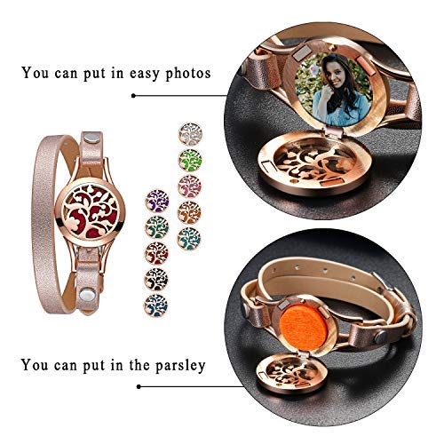 OIDEA Pulsera Mujer Oro Rosa Acero Inoxidable Difusor de Aceite Aromaterapia Moda Brazalete de Chica Arbol de la Vida Hueco Regalo Halloween