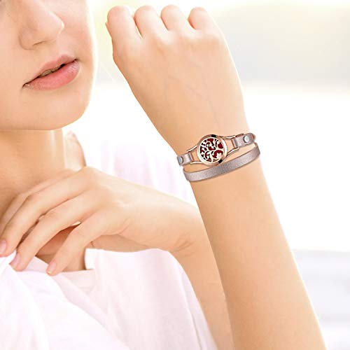 OIDEA Pulsera Mujer Oro Rosa Acero Inoxidable Difusor de Aceite Aromaterapia Moda Brazalete de Chica Arbol de la Vida Hueco Regalo Halloween
