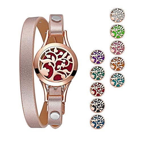 OIDEA Pulsera Mujer Oro Rosa Acero Inoxidable Difusor de Aceite Aromaterapia Moda Brazalete de Chica Arbol de la Vida Hueco Regalo Halloween