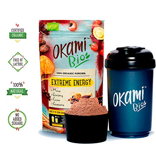 Okami Bio"Extreme Energy" Superfood Powder Mix 200 gr | Mezcla Vegana Orgánica de Maca, Cacao, Guaraná y Jengibre | Te da el mismo impulso que una bebida energética, pero 100% natural.