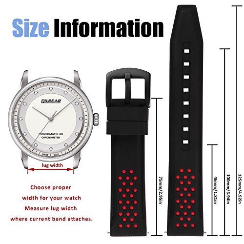 OLLREAR Silicona Correa Reloj Recambios Correa Relojes Caucho Suave - 12 Colors & 4 Sizes - 6 Colors & 4 Sizes - 20mm, 22mm, 24mm, 26mm (24mm, Red)