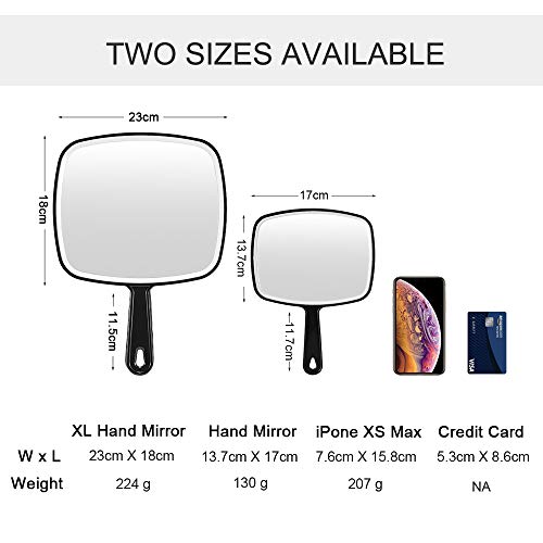 OMIRO Espejo de mano, extragrande, negro, con mango, cuadrado, negro, M