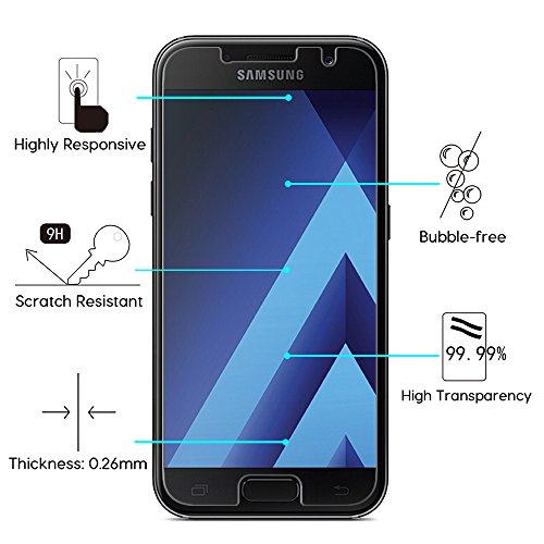 OMOTON [2 Unidades] Galaxy A3 2017 Protector de Pantalla,Cristal Templado con 9H Dureza,NO-Huellas,NO-Burbujas Instalación,Garantía de por Vida