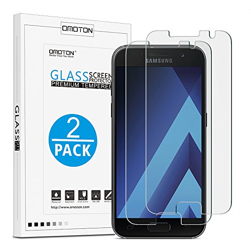 OMOTON [2 Unidades] Galaxy A3 2017 Protector de Pantalla,Cristal Templado con 9H Dureza,NO-Huellas,NO-Burbujas Instalación,Garantía de por Vida