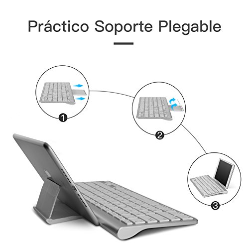 OMOTON Bluetooth Teclado Español con Soporte, Compatible con iPad Air 10.9, iPad 10.2, iPad 9.7, iPad Pro 11, 10.5, iPad Air y Toda Sistema iOS, No Sirve Sistema de Mac - Blanco