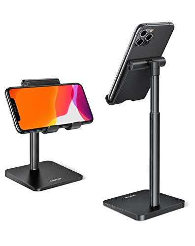 OMOTON Soporte Móvil Mesa para iPhone 11/XR/Samsung S20/ Huawei P40/ Xiaomi Mi10, Universal Multiángulo Soporte Teléfono Ajustable para Smartphone [Negro]