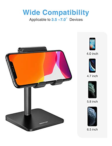 OMOTON Soporte Móvil Mesa para iPhone 11/XR/Samsung S20/ Huawei P40/ Xiaomi Mi10, Universal Multiángulo Soporte Teléfono Ajustable para Smartphone [Negro]